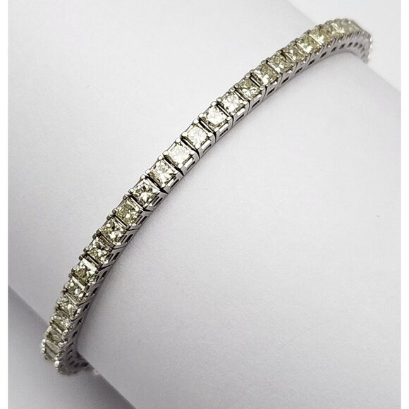 14K Solid White Gold Designer Princess Cut Diamond Tennis Link Bracelet 7.25" L - Picture 4 of 16